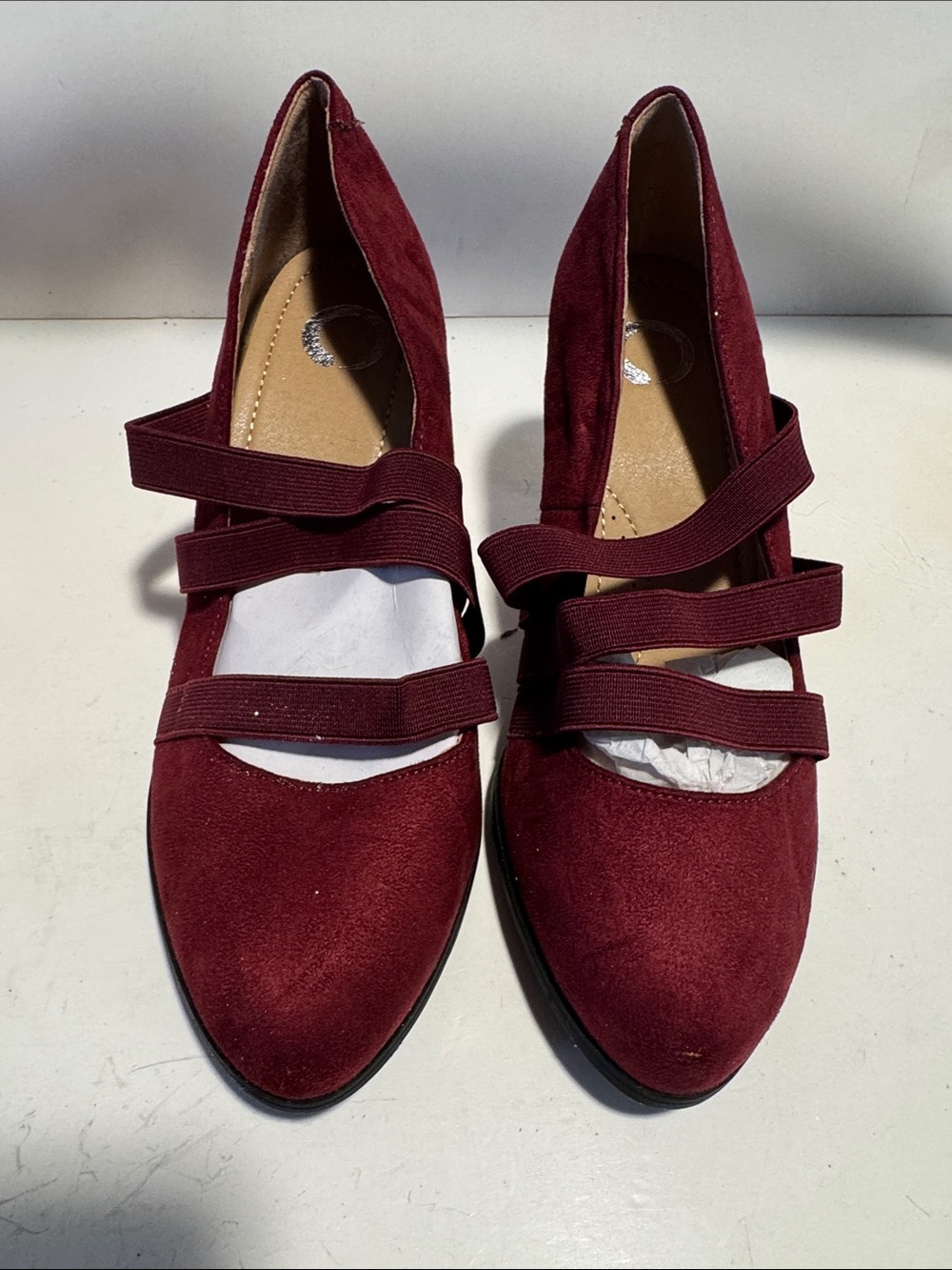 Women's Burgundy Triple-Strap Pointed Flats
